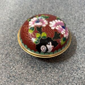 Vintage Cloisonné Floral Trinket Box - Red, Pink, Green